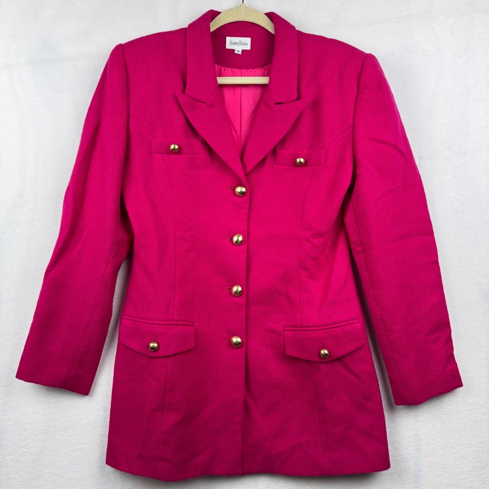 Neiman Marcus Vintage Wool Blend Hot Pink Blazer Gold‎ Button Size 8 Career